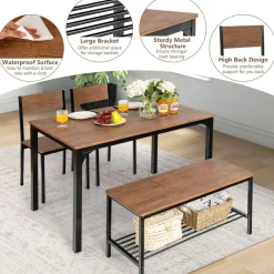 Tangkula 4-Piece Dining Table Set, Kitchen Table with Bench and Chairs