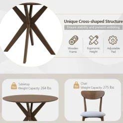 Tangkula 3-Piece Dining Table and Chair Set, Round Wooden Dining Set