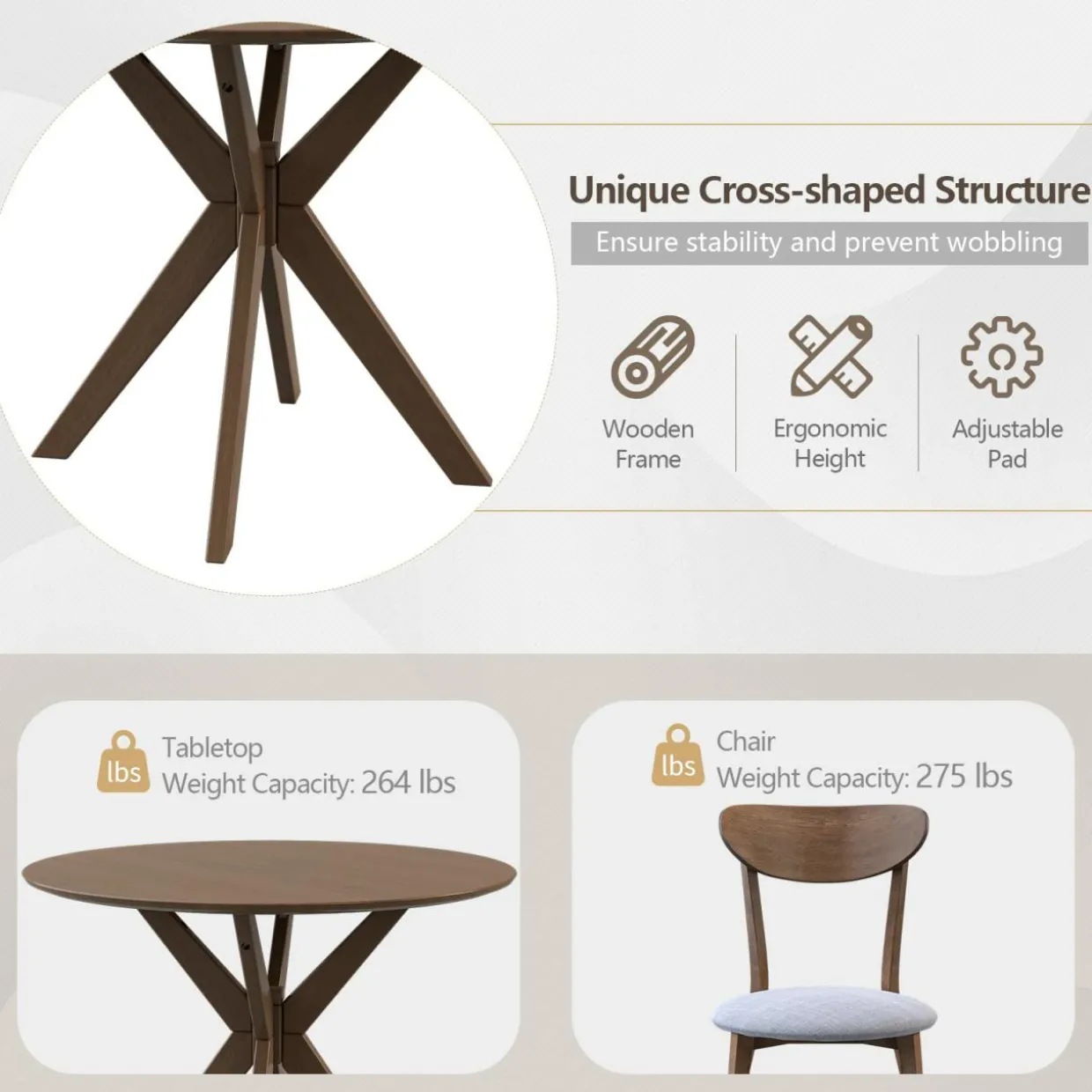 Tangkula 3-Piece Dining Table and Chair Set, Round Wooden Dining Set