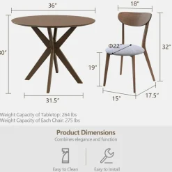 Tangkula 3-Piece Dining Table and Chair Set, Round Wooden Dining Set