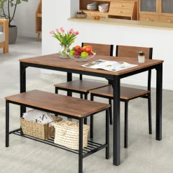 Tangkula 4-Piece Dining Table Set, Kitchen Table with Bench and Chairs