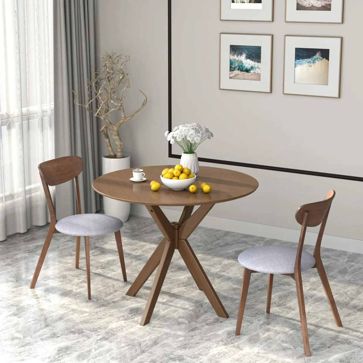Tangkula 3-Piece Dining Table and Chair Set, Round Wooden Dining Set