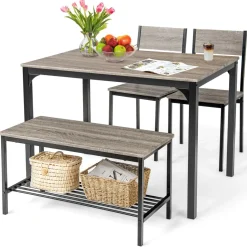 Tangkula 4-Piece Dining Table Set, Kitchen Table with Bench and Chairs