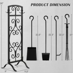 Tangkula 5-Piece Fireplace Tool Set, Heavy Duty Fire Wood Tool Set with Tong, Brush