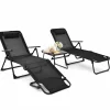 Tangkula 3-Piece Folding Outdoor Chaise Lounge Chair Set, 2 Recliner Chairs & 1 Patio Bistro Table