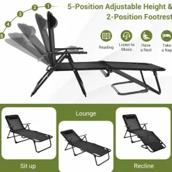 Tangkula 3-Piece Folding Outdoor Chaise Lounge Chair Set, 2 Recliner Chairs & 1 Patio Bistro Table