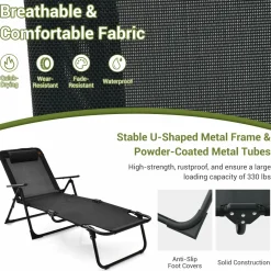 Tangkula 3-Piece Folding Outdoor Chaise Lounge Chair Set, 2 Recliner Chairs & 1 Patio Bistro Table