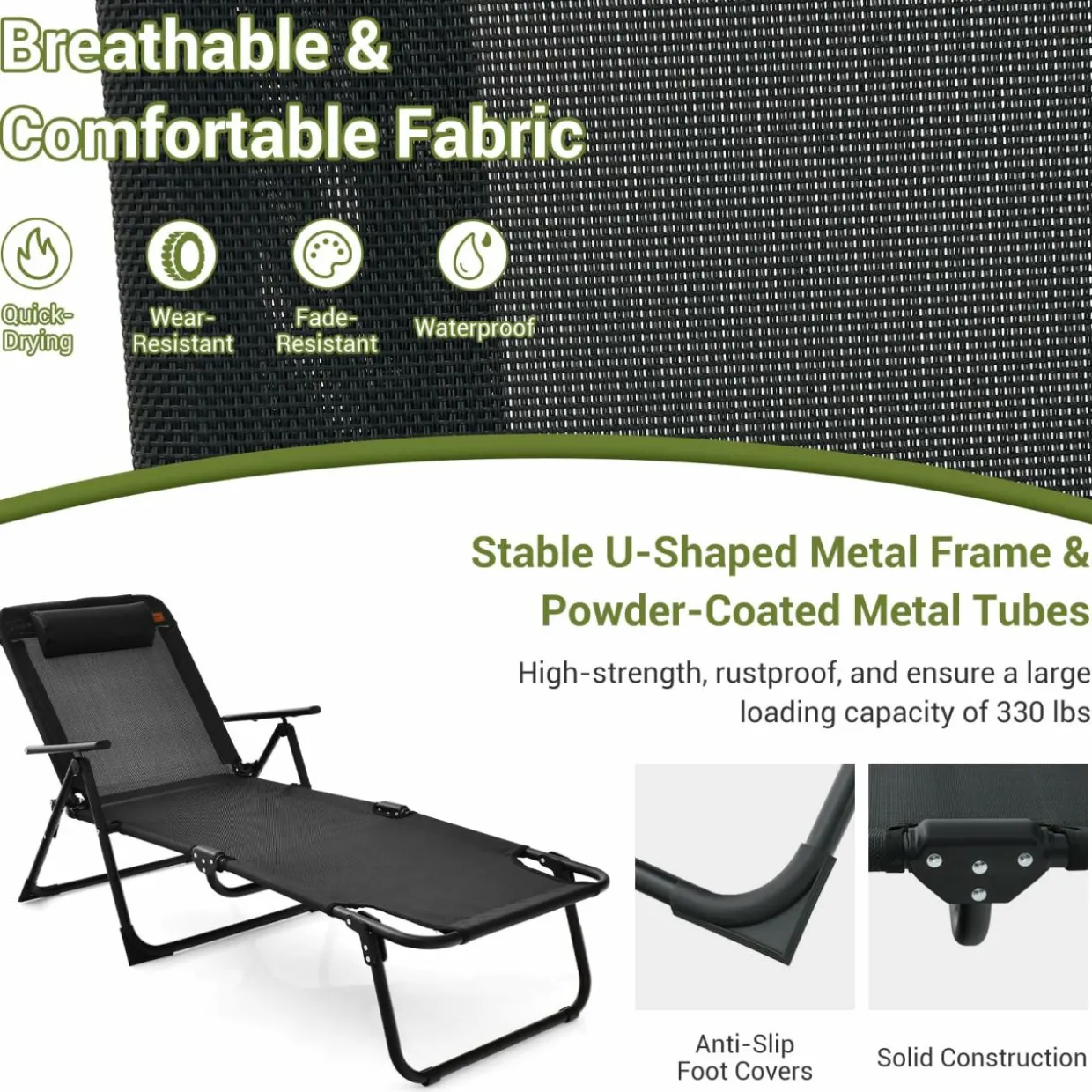 Tangkula 3-Piece Folding Outdoor Chaise Lounge Chair Set, 2 Recliner Chairs & 1 Patio Bistro Table