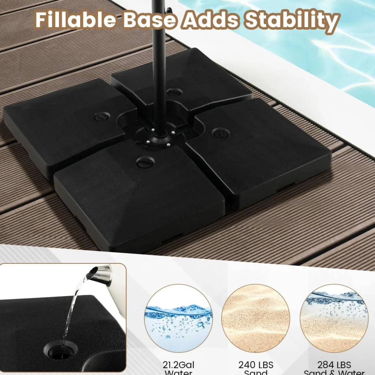 Tangkula 4-Piece 20L Cantilever Offset Patio Umbrella Base