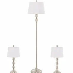 Tangkula 3-Piece Lamp Set, Floor Lamp and Table Lamp Combo Set with Metal Base and Fabric Shades