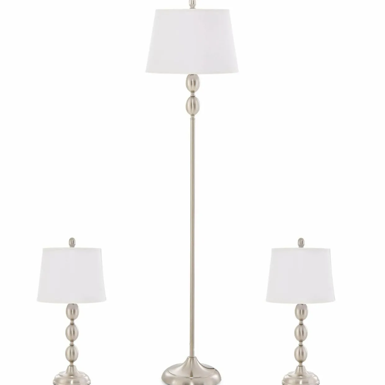 Tangkula 3-Piece Lamp Set, Floor Lamp and Table Lamp Combo Set with Metal Base and Fabric Shades