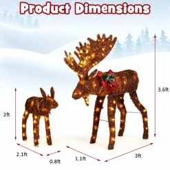 Tangkula 2-Piece Lighted Christmas Moose Family Set, Light-Up Reindeers with 170 Warm White LED Lights