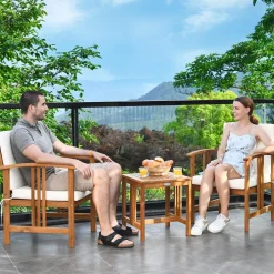 Tangkula 3-Piece Outdoor Acacia Wood Sofa Set w/Cushions