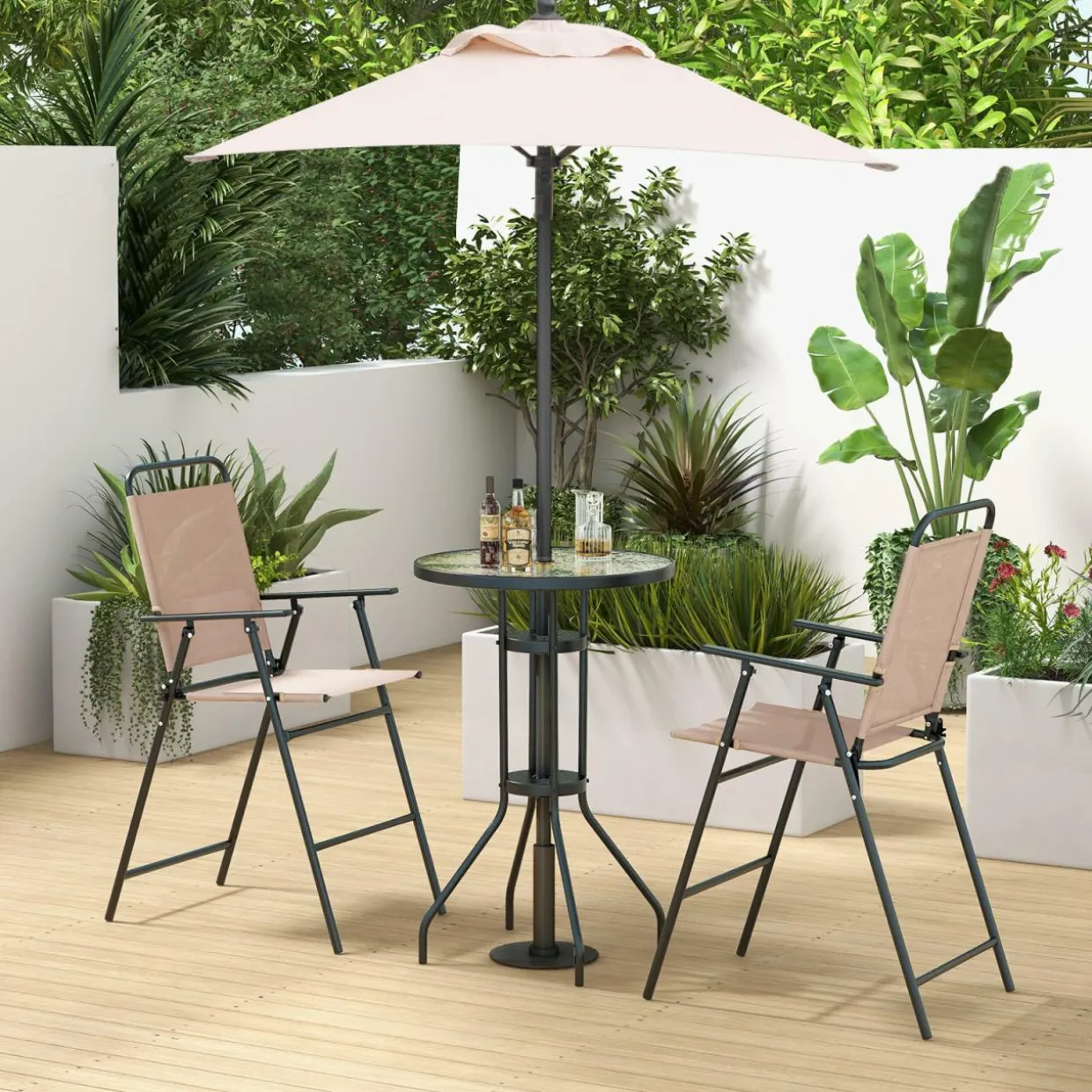 Tangkula 4-Piece Outdoor Bar Set with Umbrella