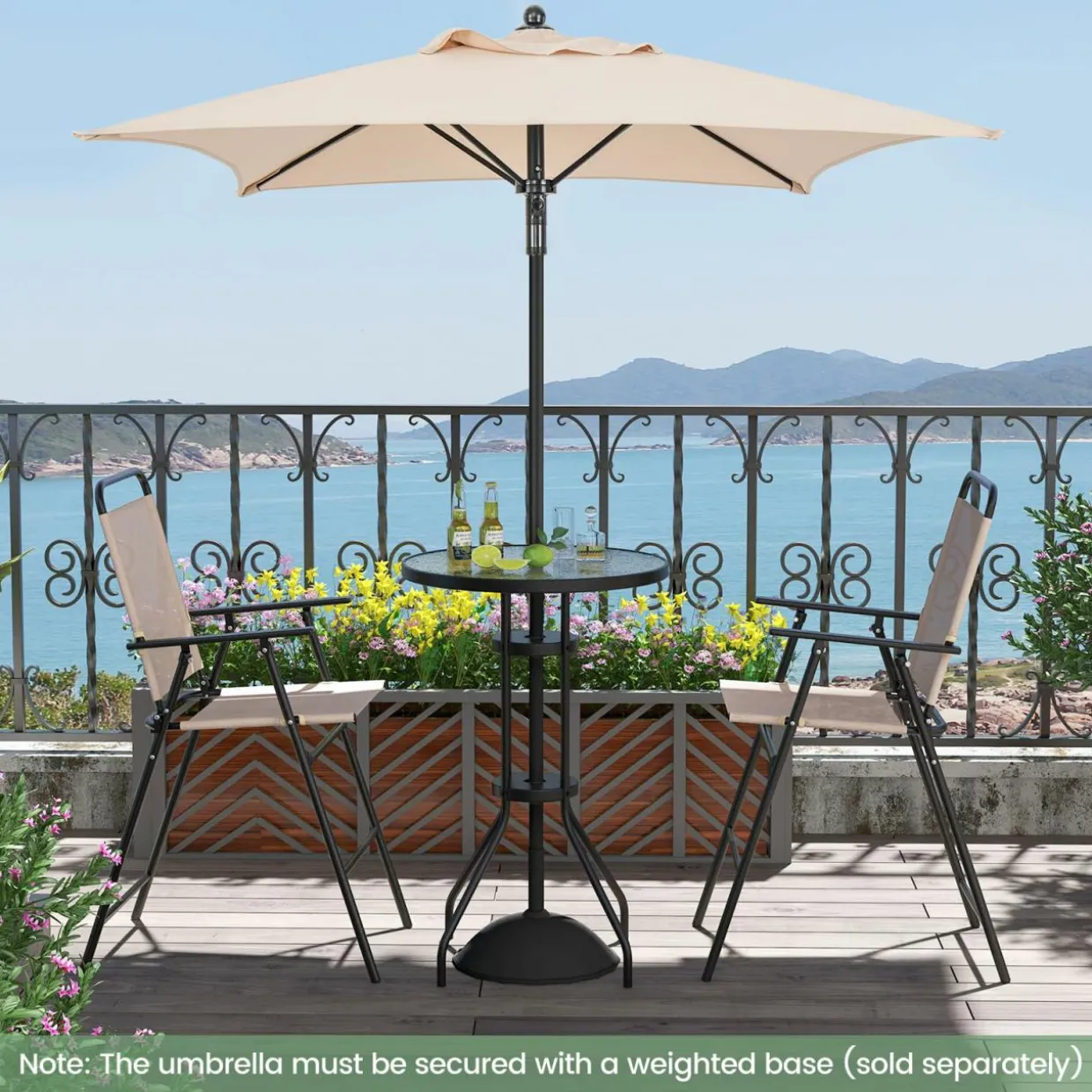 Tangkula 4-Piece Outdoor Bar Set with Umbrella