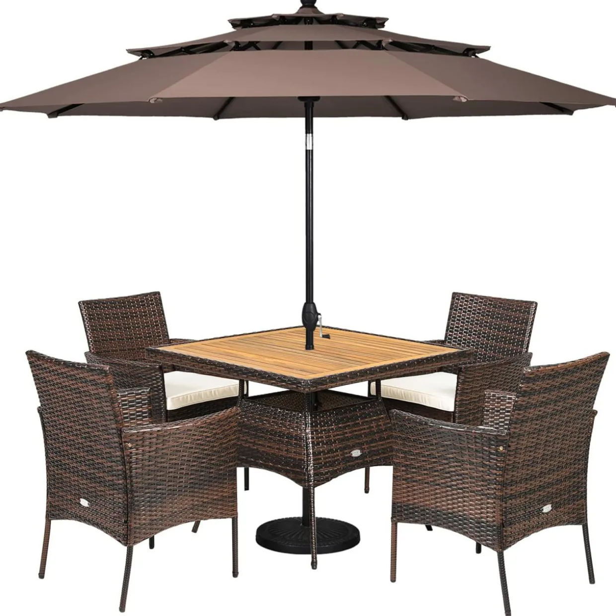 Tangkula 6-Piece Outdoor Dining Set, PE Wicker Patio Dining Table and Chairs Set with Cushions