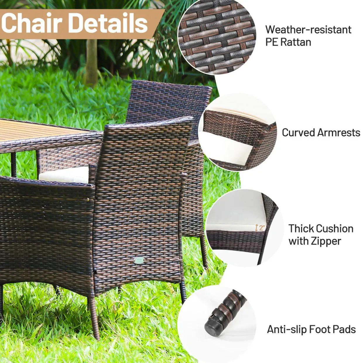 Tangkula 6-Piece Outdoor Dining Set, PE Wicker Patio Dining Table and Chairs Set with Cushions