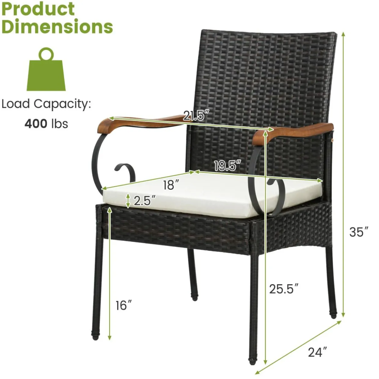 Tangkula 5-Piece Outdoor Dining Set with Acacia Wood Table & 4 Wicker Rattan Armrest Chairs