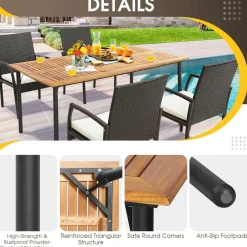 Tangkula 5-Piece Outdoor Dining Set with Acacia Wood Table & 4 Wicker Rattan Armrest Chairs