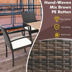 Tangkula 5-Piece Outdoor Dining Set with Acacia Wood Table & 4 Wicker Rattan Armrest Chairs