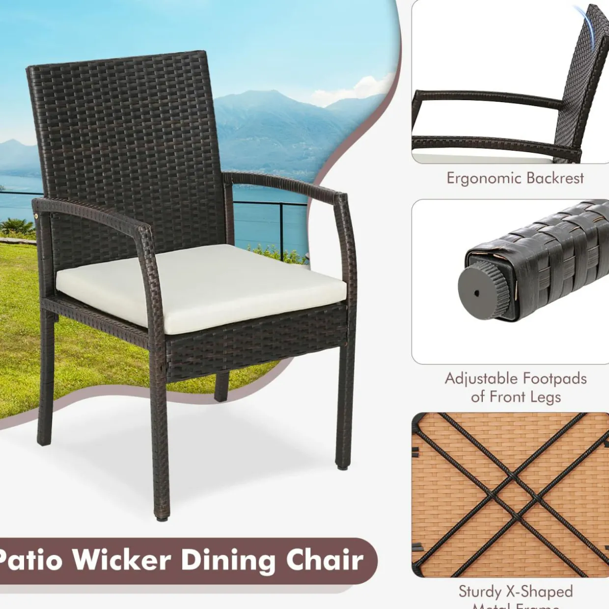 Tangkula 5-Piece Outdoor Dining Set with Acacia Wood Table & 4 Wicker Rattan Armrest Chairs