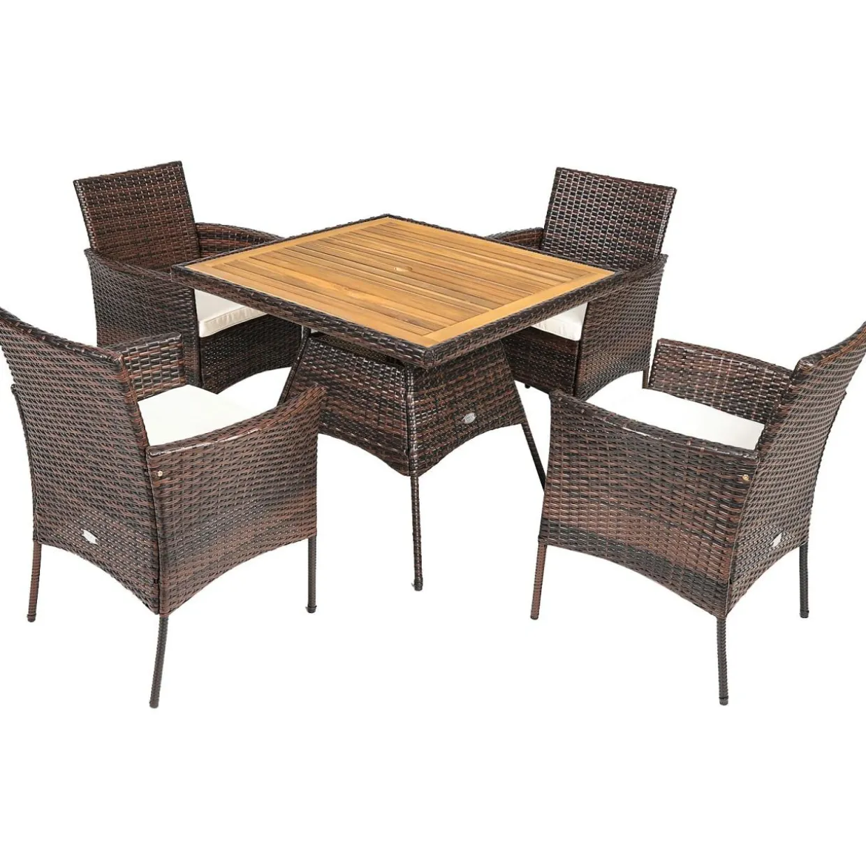 Tangkula 6-Piece Outdoor Dining Set, PE Wicker Patio Dining Table and Chairs Set with Cushions