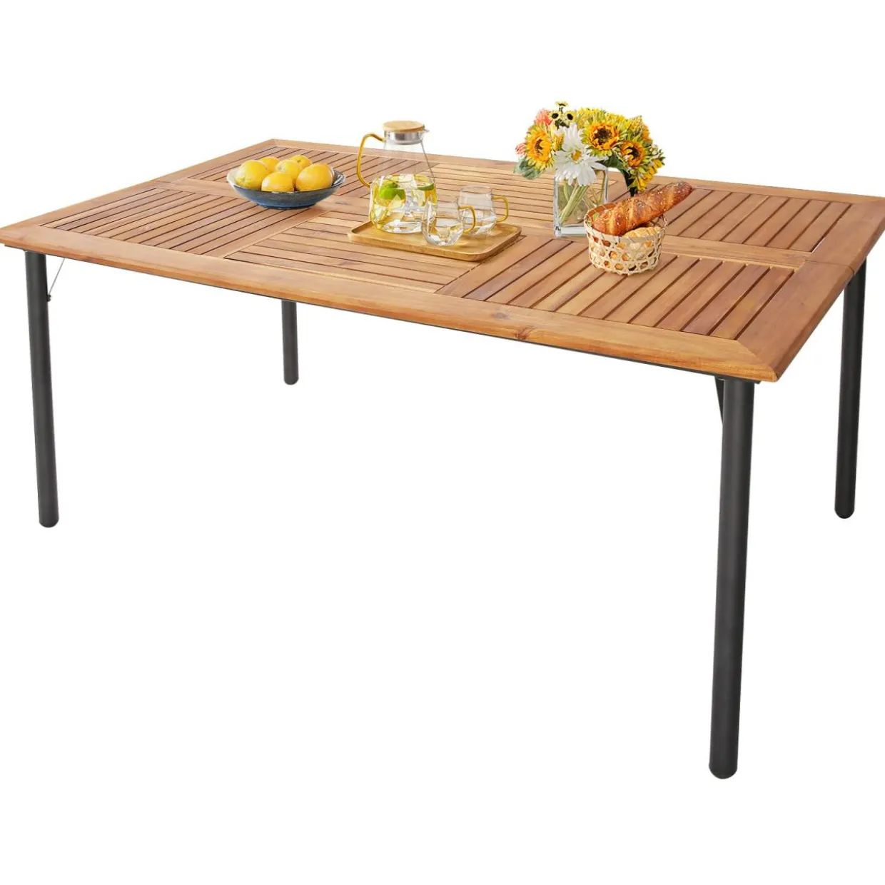 Tangkula 5-Piece Outdoor Dining Set with Acacia Wood Table & 4 Wicker Rattan Armrest Chairs