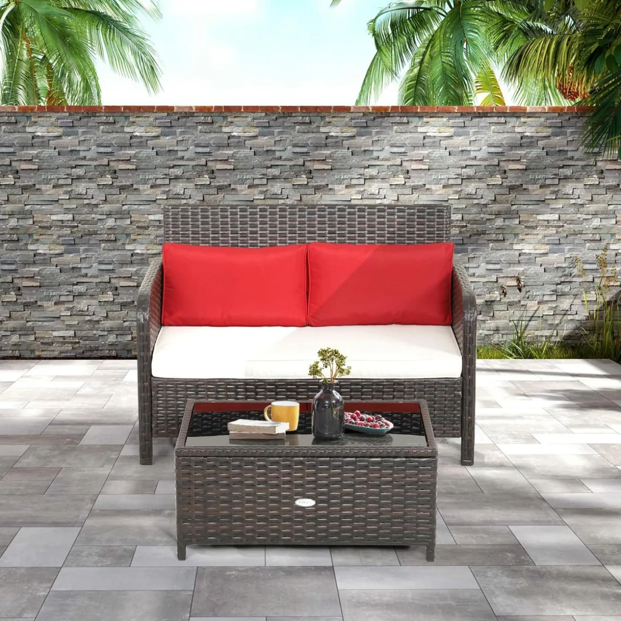 Tangkula 2-Piece Outdoor Patio Wicker Furniture Set