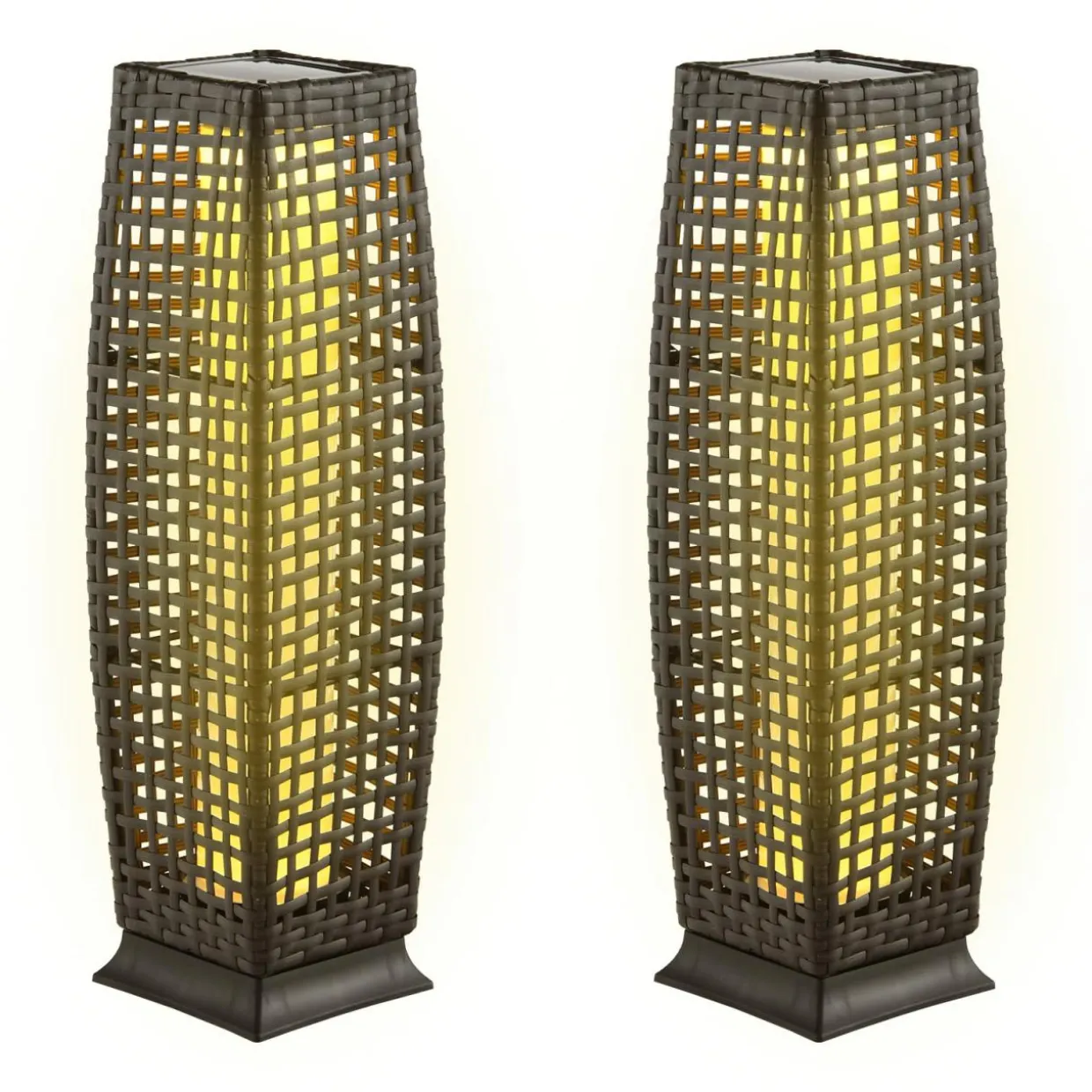 Tangkula 2-Piece Outdoor Solar Powered Floor Lamps, IP65 Waterproof Wicker Floor Lamps with Auto On/Off LED Light