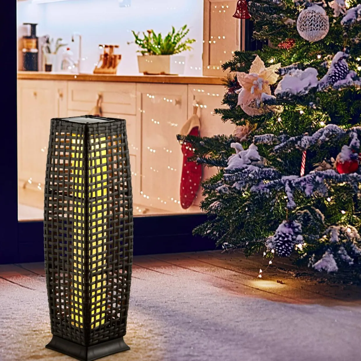 Tangkula 2-Piece Outdoor Solar Powered Floor Lamps, IP65 Waterproof Wicker Floor Lamps with Auto On/Off LED Light