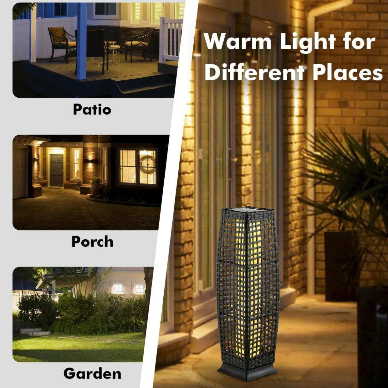 Tangkula 2-Piece Outdoor Solar Powered Floor Lamps, IP65 Waterproof Wicker Floor Lamps with Auto On/Off LED Light