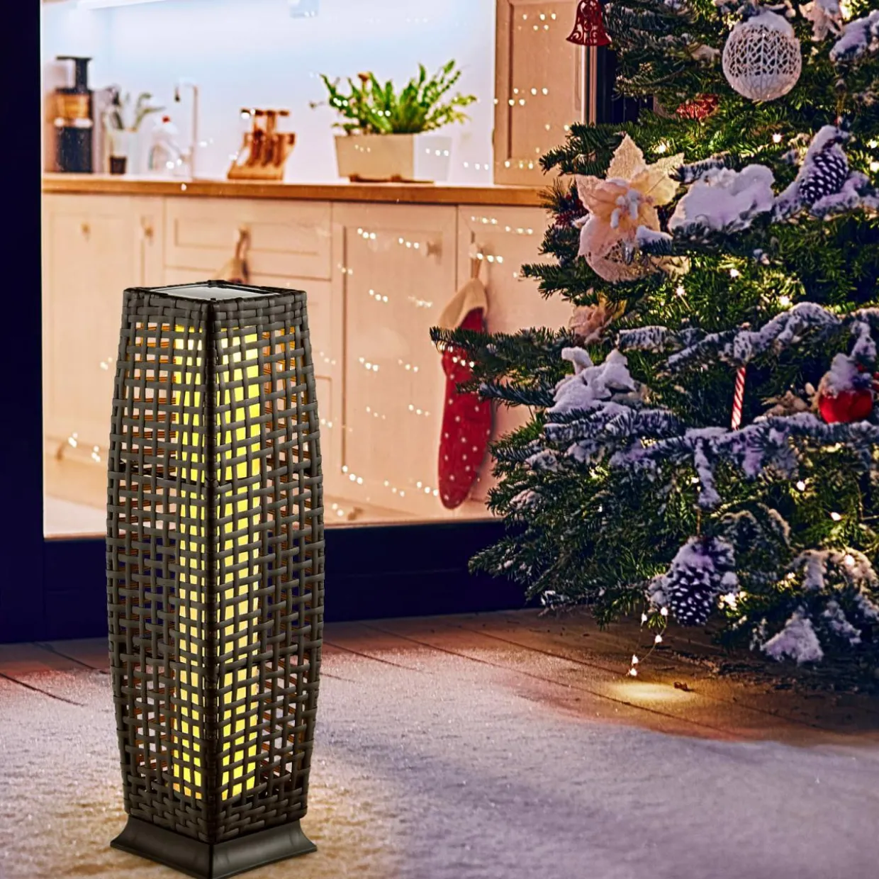 Tangkula 2-Piece Outdoor Solar Powered Floor Lamps, IP65 Waterproof Wicker Floor Lamps with Auto On/Off LED Light