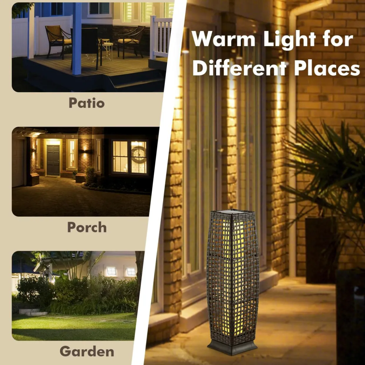 Tangkula 2-Piece Outdoor Solar Powered Floor Lamps, IP65 Waterproof Wicker Floor Lamps with Auto On/Off LED Light