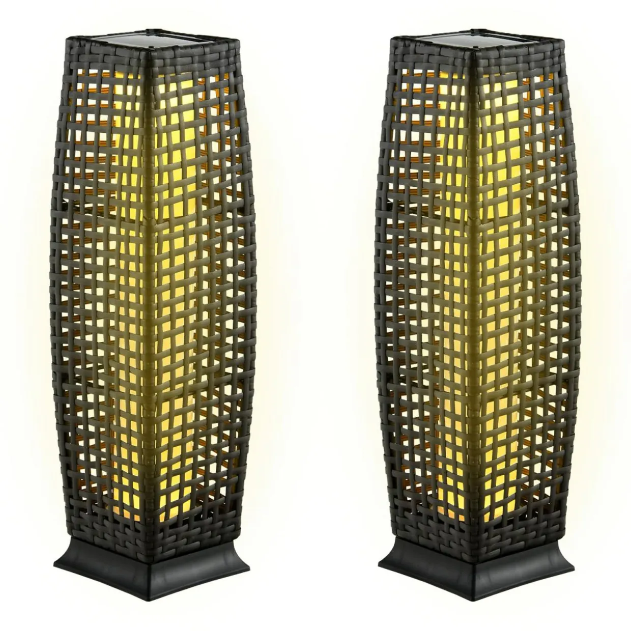 Tangkula 2-Piece Outdoor Solar Powered Floor Lamps, IP65 Waterproof Wicker Floor Lamps with Auto On/Off LED Light