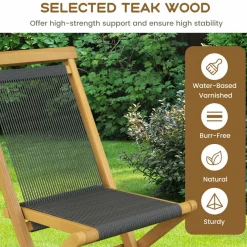 Tangkula 3-Piece Patio Bistro Set, Teak Wood Square Coffee Table & Folding Chairs Set of 2