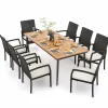Tangkula 9-Piece Patio Dining Set, 79" Outdoor Acacia Wood Dining Table with 1.9" Umbrella Hole & 8 Rattan-Woven Dining Chairs with Seat Cushions