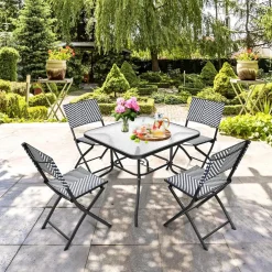Tangkula 4-Piece Patio Dining Chairs, Outdoor PE Wicker Folding Chairs with Rustproof Frame