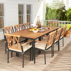 Tangkula 9-Piece Patio Dining Set, Outdoor Acacia Wood Dining Table with 1.9