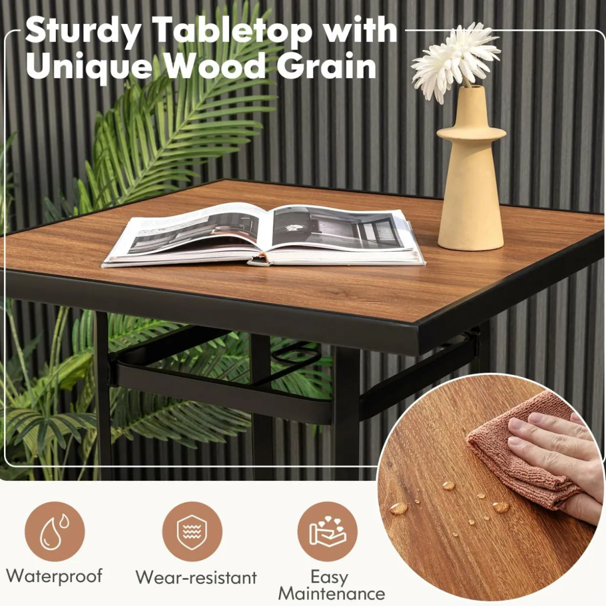 Tangkula 5-Piece Patio Dining Set, Outdoor 27.5" Bar Height Table & 4 30" Barstools w/Umbrella Hole
