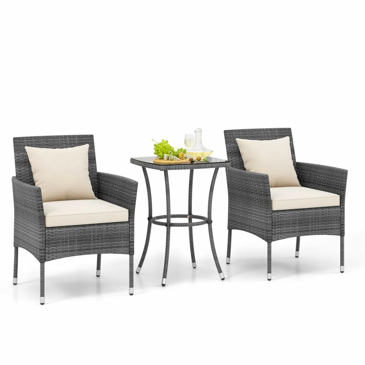 Tangkula 3-Piece Patio Furniture Set w/A Tempered Glass Table & 2 Cushioned Chairs