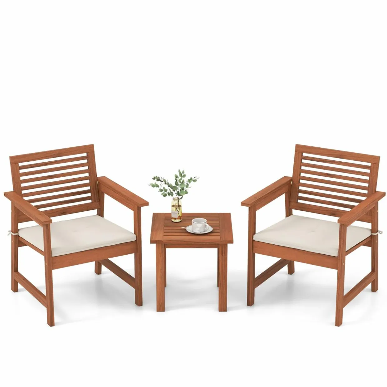 Tangkula 3-Piece Patio Furniture Set, Outdoor Bistro Set w/2 Seat Cushions, Coffee Table