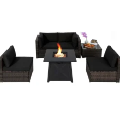 Tangkula 6-Piece Patio Furniture Set with 30" Propane Fire Pit Table