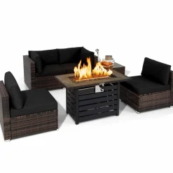 Tangkula 6-Piece Patio Furniture Set with 42 Inches Propane Fire Pit Table