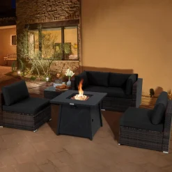 Tangkula 6-Piece Patio Furniture Set with 30" Propane Fire Pit Table