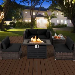 Tangkula 6-Piece Patio Furniture Set with 42 Inches Propane Fire Pit Table