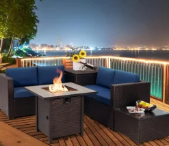 Tangkula 5-Piece Patio Furniture Set with 30 Inches Gas Fire Pit Table