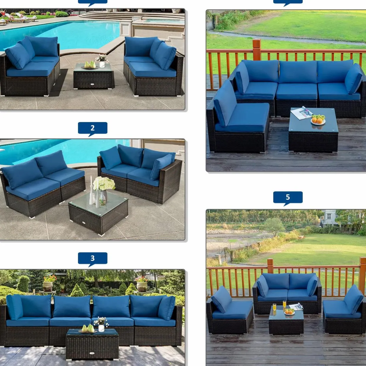 Tangkula 6-Piece Patio Furniture Set with 30" Propane Fire Pit Table