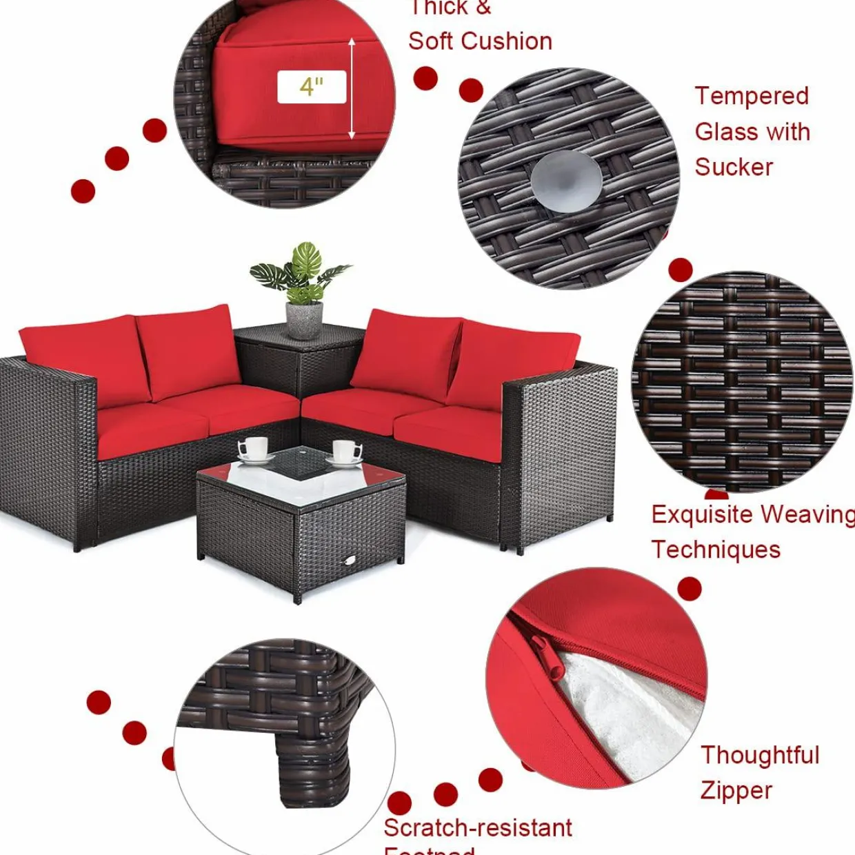 Tangkula 5-Piece Patio Furniture Set with 42 Inches Propane Fire Pit Table, Outdoor Wicker Conversation Set with Cushions