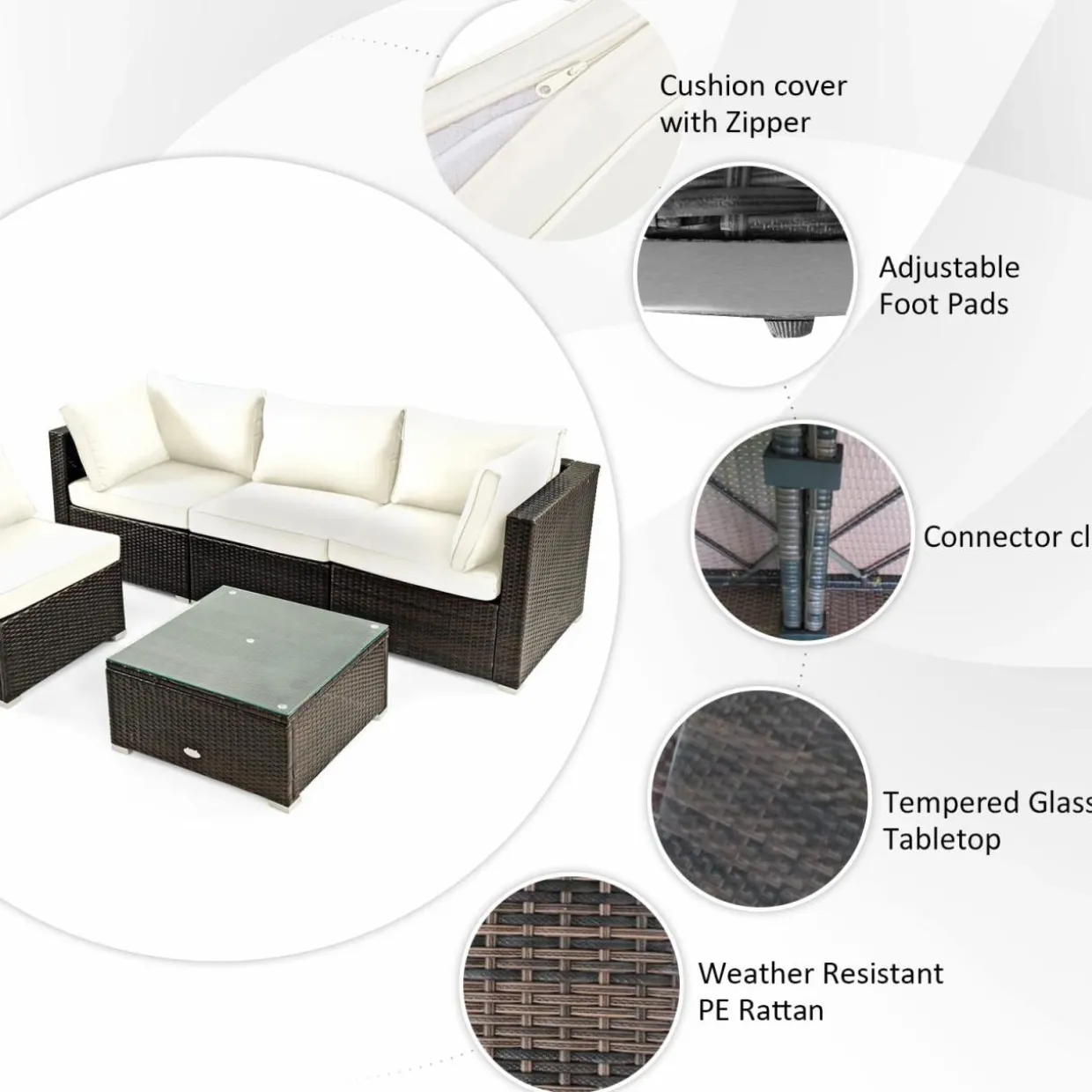 Tangkula 6-Piece Patio Furniture Set with 30" Propane Fire Pit Table