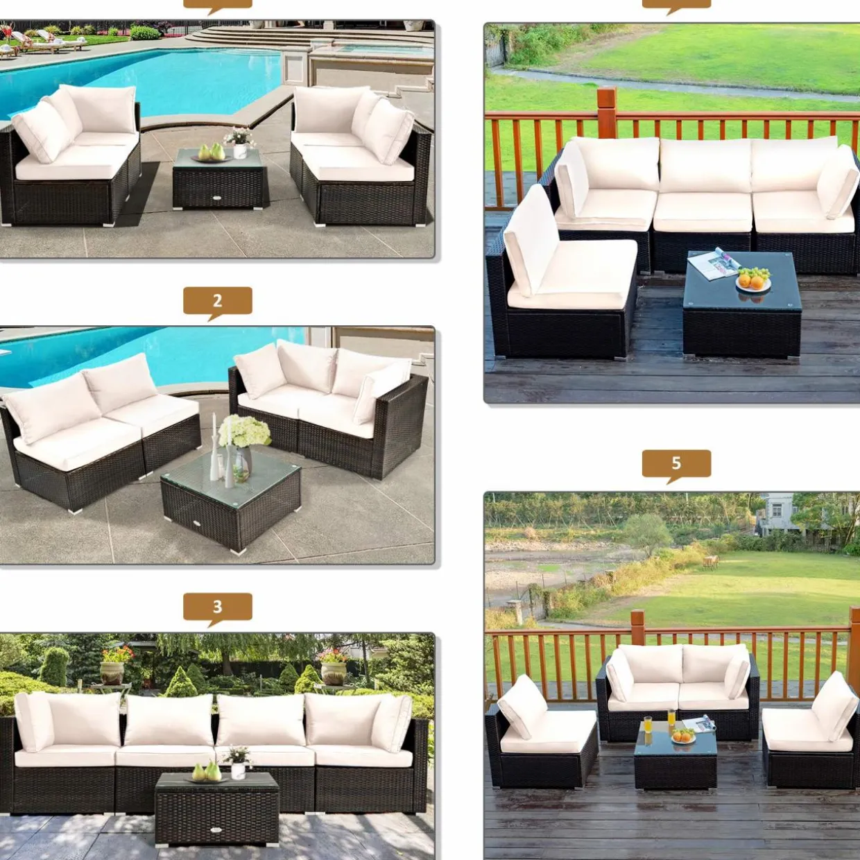 Tangkula 6-Piece Patio Furniture Set with 30" Propane Fire Pit Table